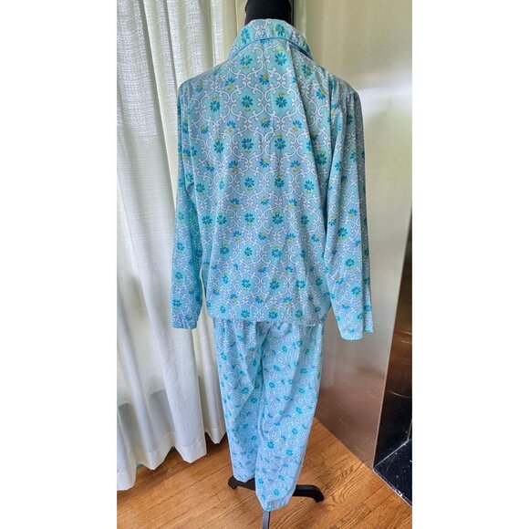 Vintage 1970s pyjama, blue flannel floral pajamas set, long sleeves classic pjs - Picture 5 of 9